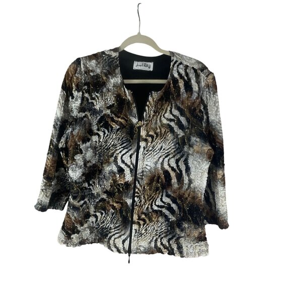 Joseph Ribkoff Women’s Sequin Textured Jacket Size M Zebra Print Multicolor 3/4 - Picture 1 of 8